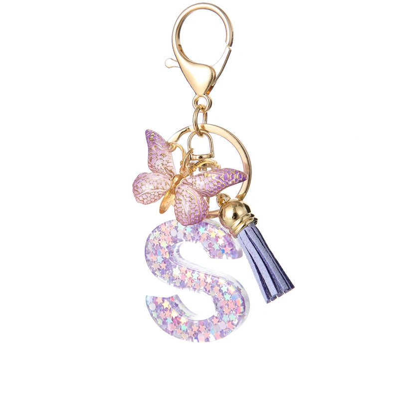Purple Butterfly Letter Keychain