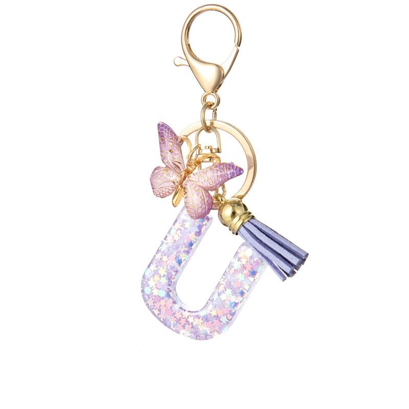 Purple Butterfly Letter Keychain