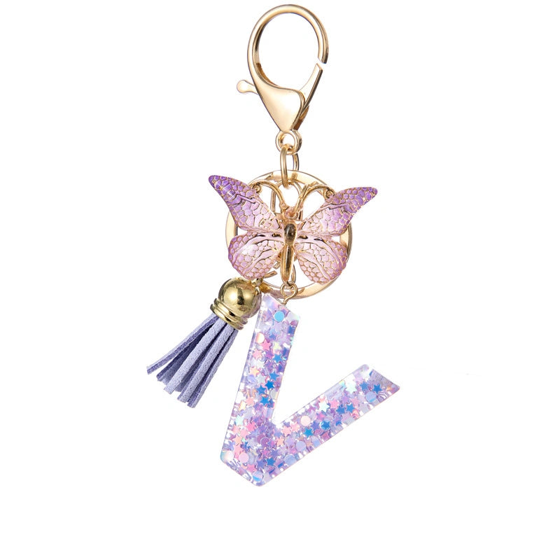 Purple Butterfly Letter Keychain