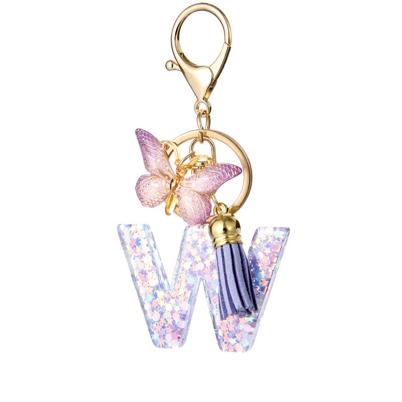 Purple Butterfly Letter Keychain