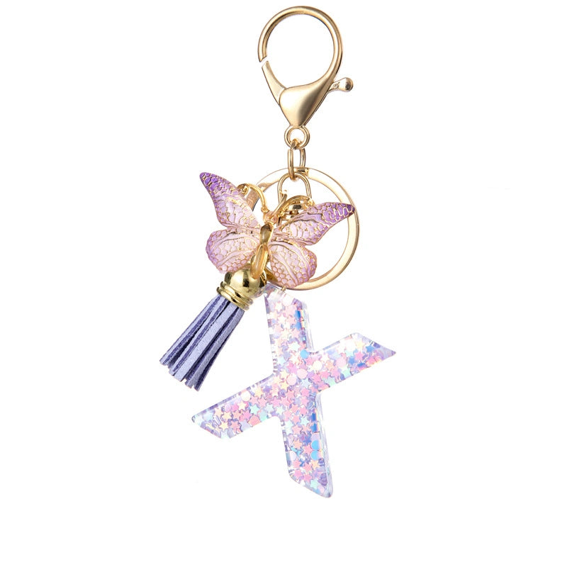 Purple Butterfly Letter Keychain