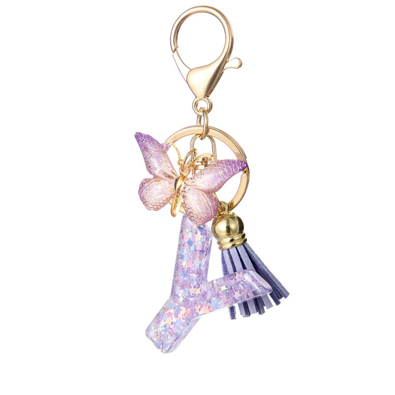 Purple Butterfly Letter Keychain