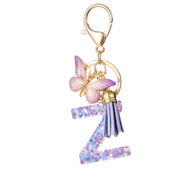 Purple Butterfly Letter Keychain
