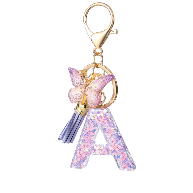 Purple Butterfly Letter Keychain