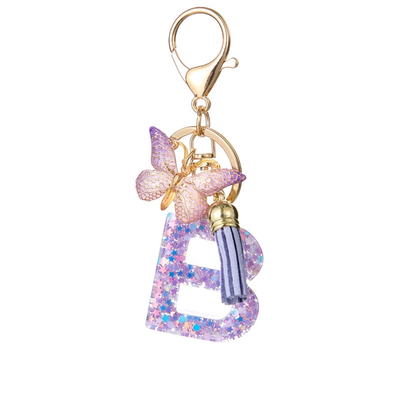 Purple Butterfly Letter Keychain