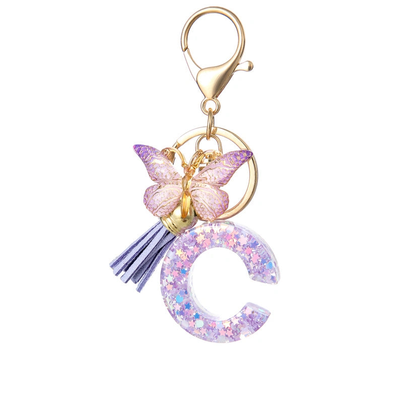 Purple Butterfly Letter Keychain