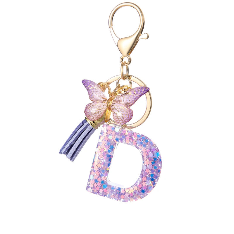 Purple Butterfly Letter Keychain