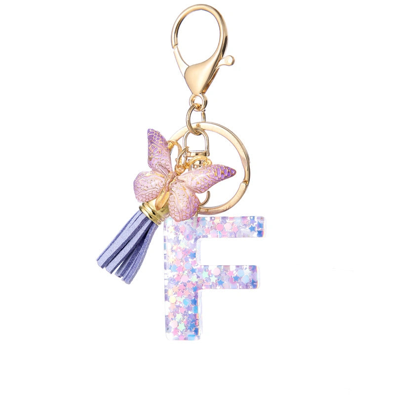 Purple Butterfly Letter Keychain
