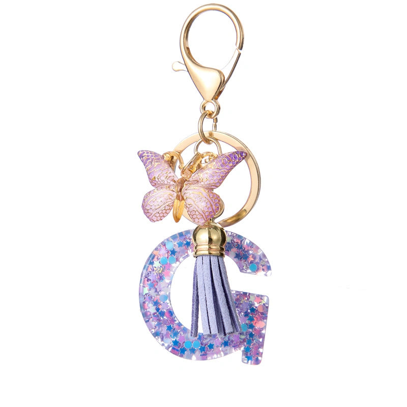 Purple Butterfly Letter Keychain