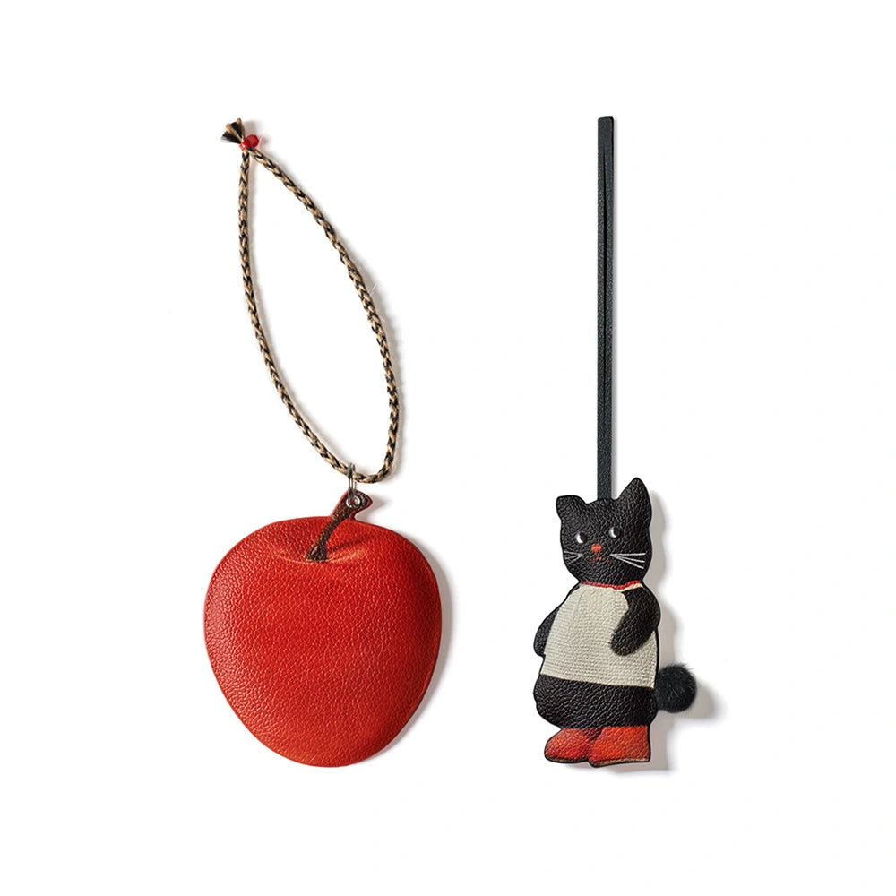 Red Apple & Cat Bag Charm