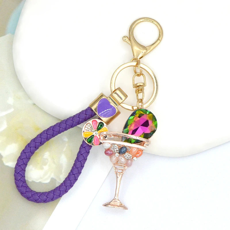 Rhinestone Metal Wine Glass Bag Charm