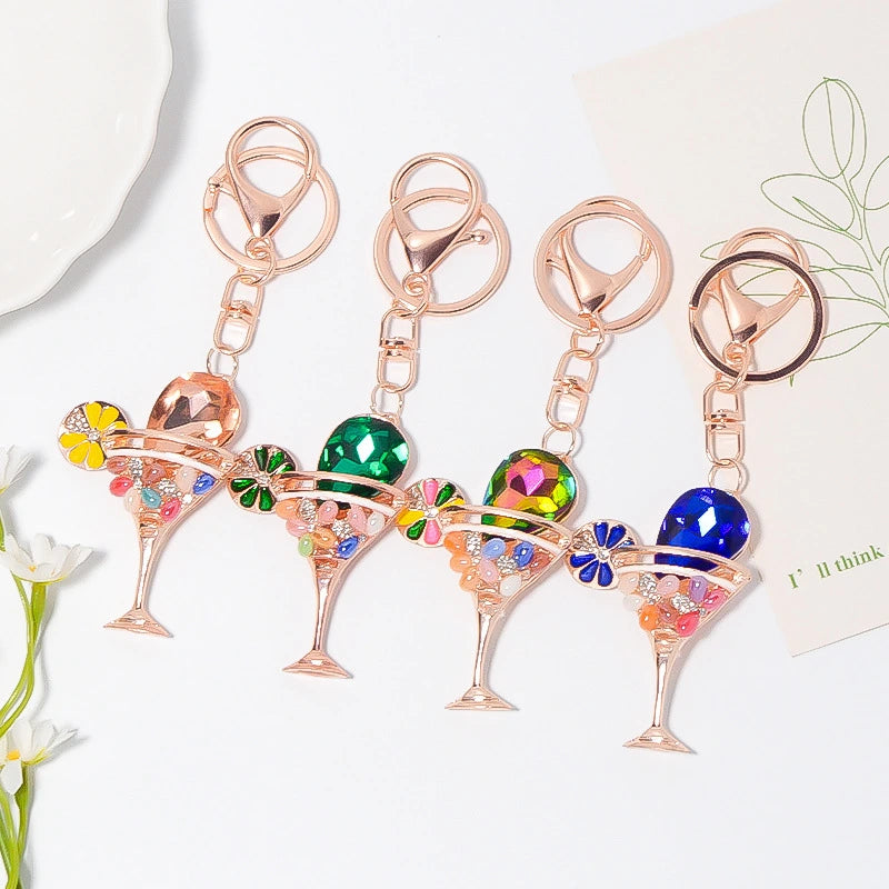Rhinestone Metal Wine Glass Bag Charm