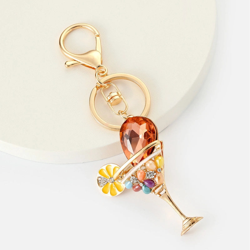 Rhinestone Metal Wine Glass Bag Charm