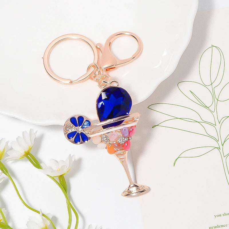 Rhinestone Metal Wine Glass Bag Charm