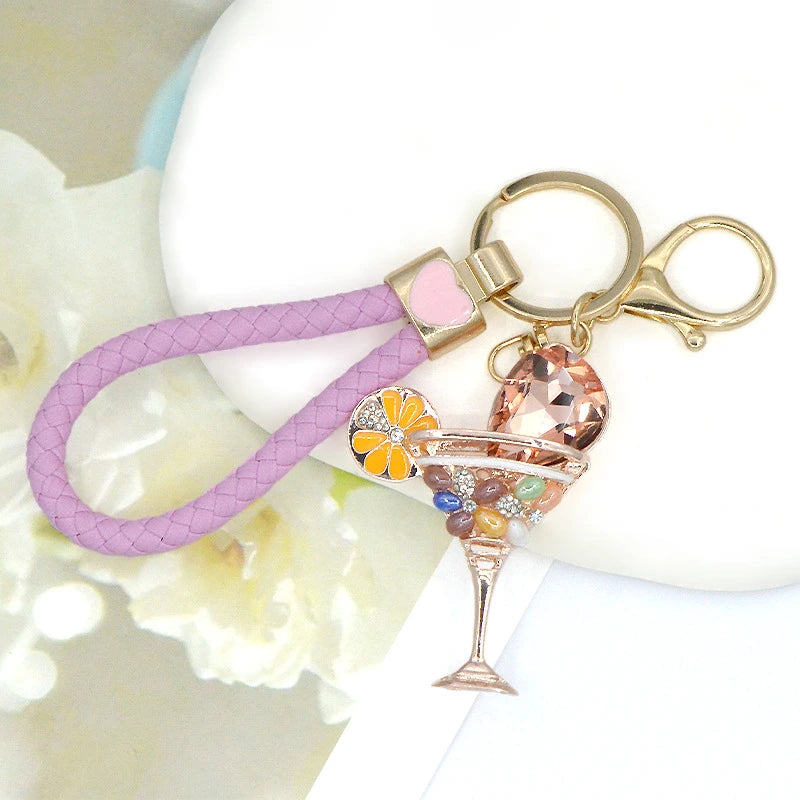 Rhinestone Metal Wine Glass Bag Charm
