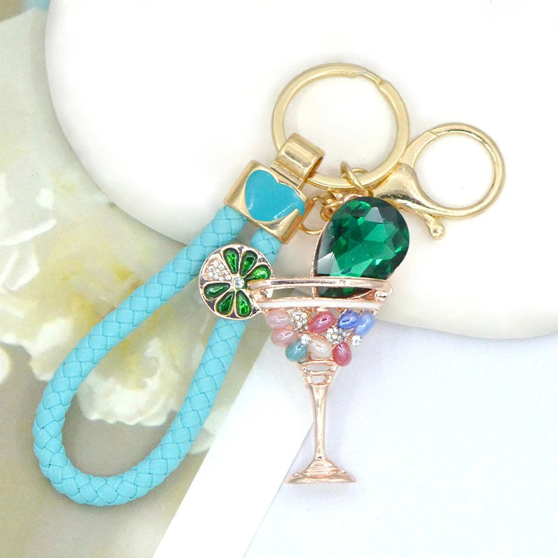 Rhinestone Metal Wine Glass Bag Charm