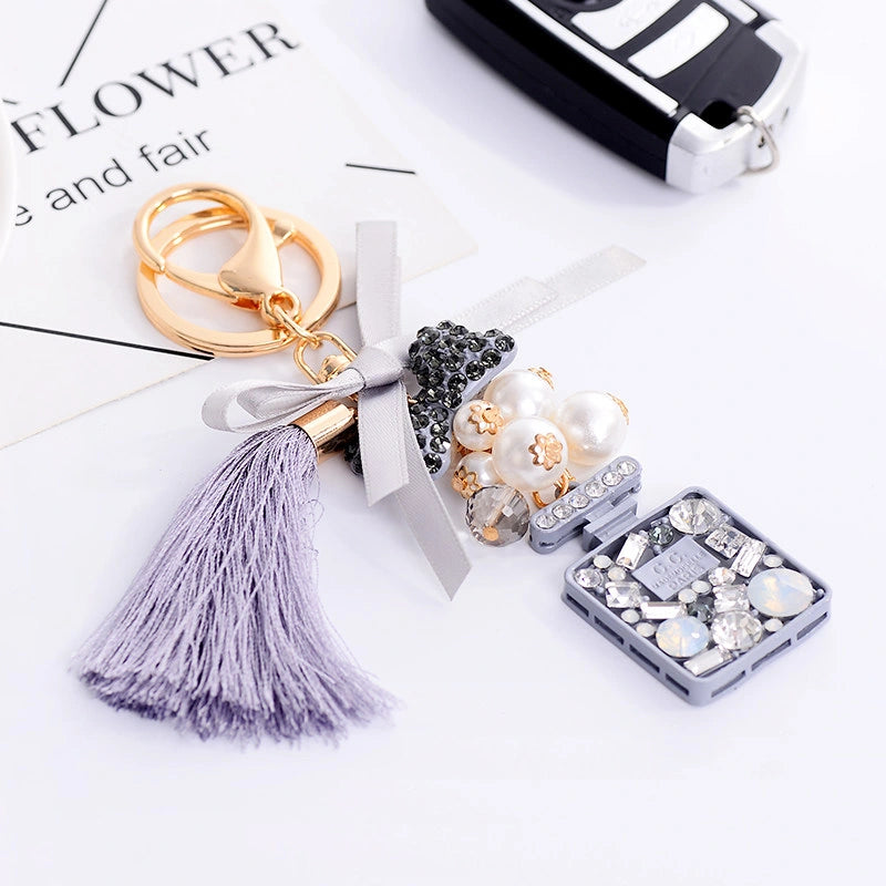 Rhinestone Perfume Bottle Bag Charm