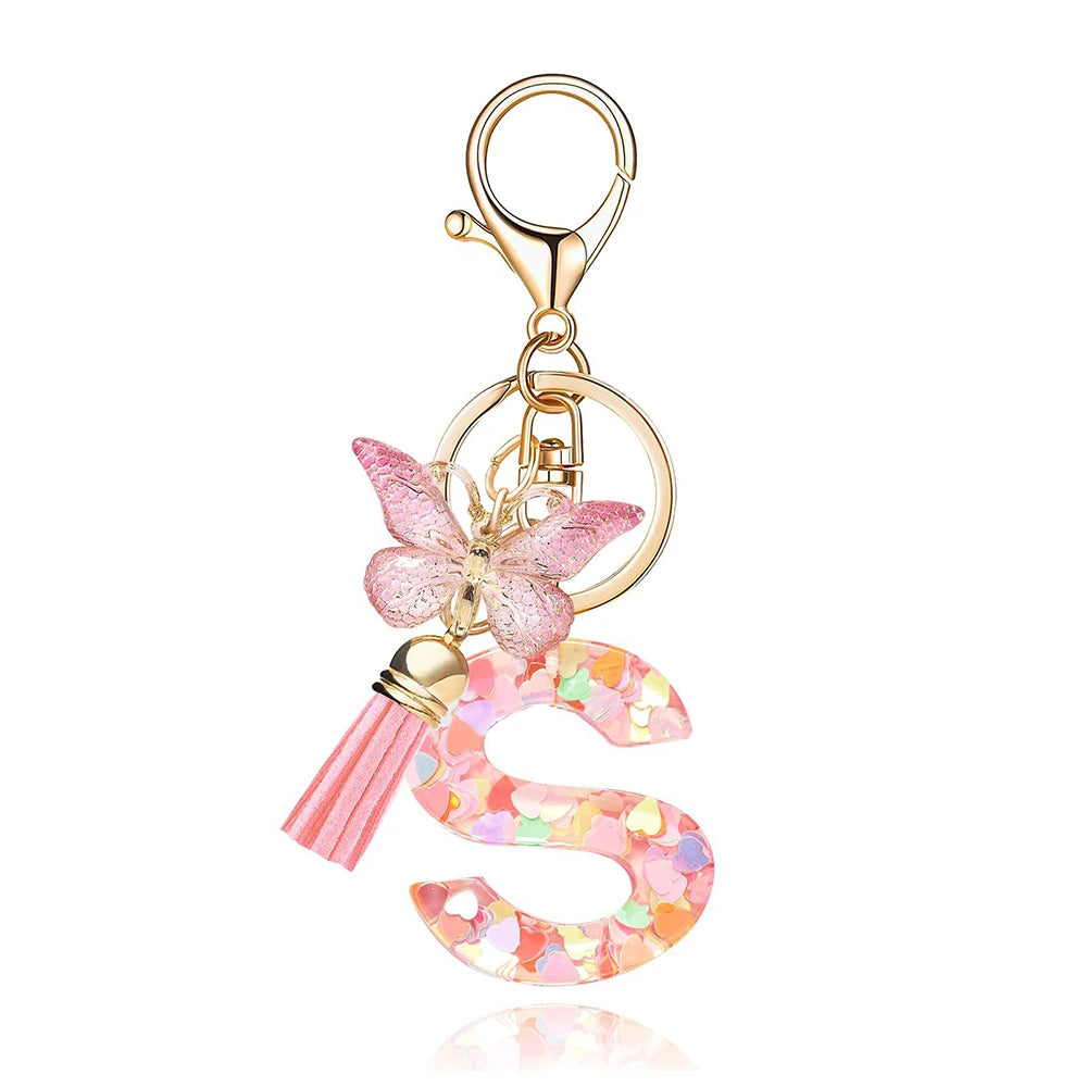 Pink Butterfly Letter Bag Charm