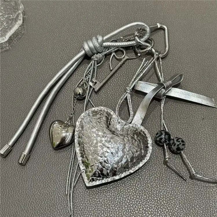Silver Heart Bow Bag Charm
