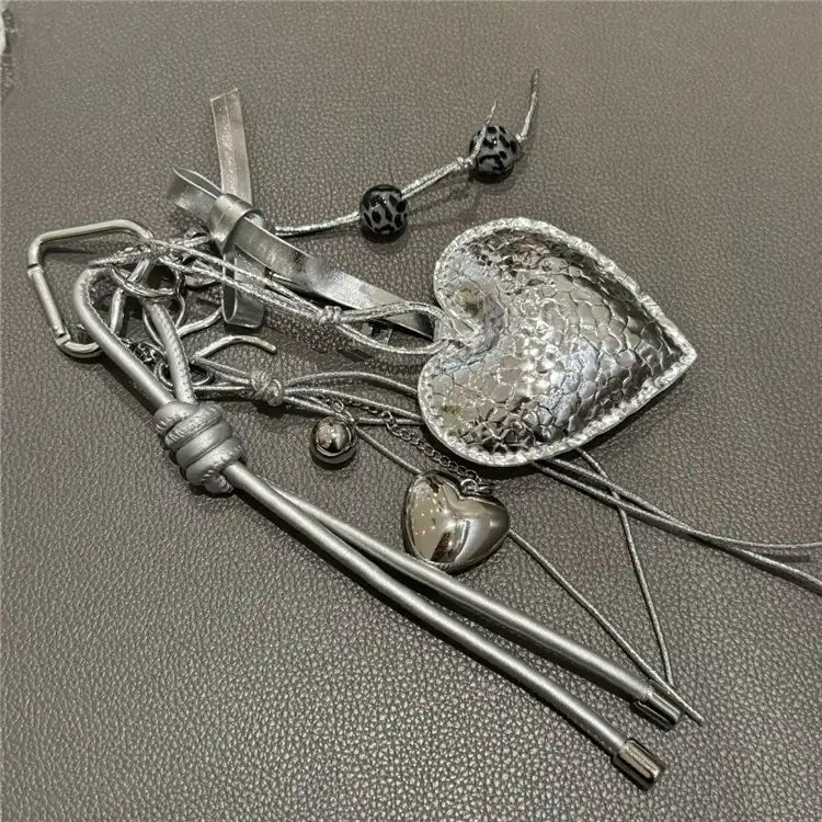 Silver Heart Bow Bag Charm