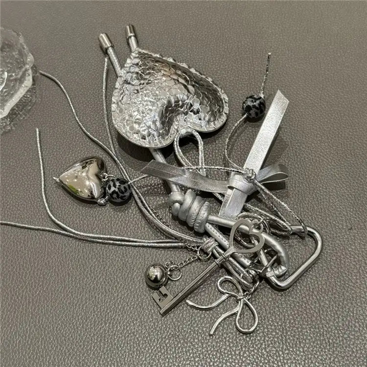 Silver Heart Bow Bag Charm