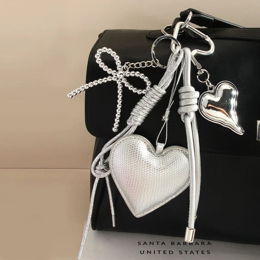 Silver Heart & Butterfly Bag Charm