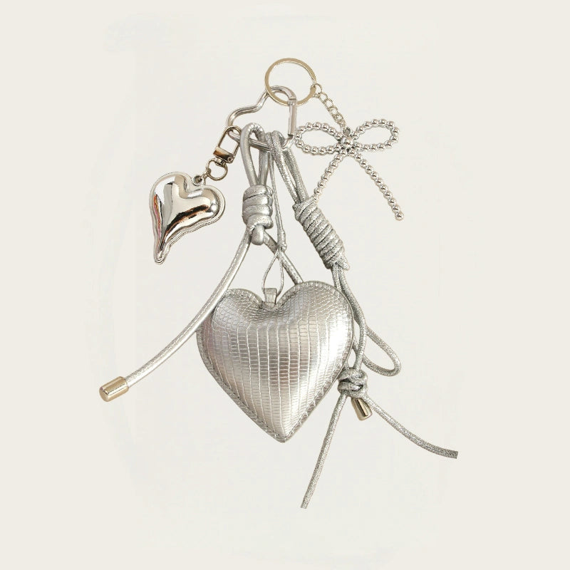 Silver Heart & Butterfly Bag Charm