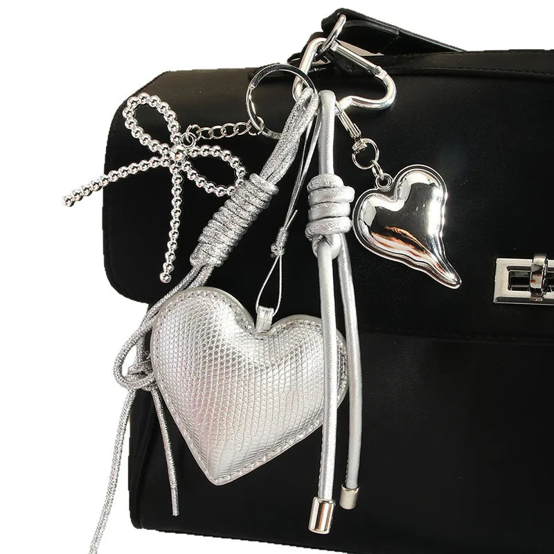 Silver Heart & Butterfly Bag Charm