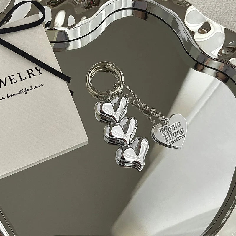 Silver heart beaded bag charm