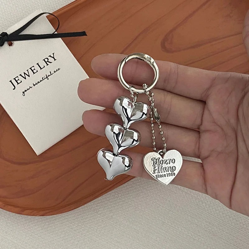 Silver heart beaded bag charm