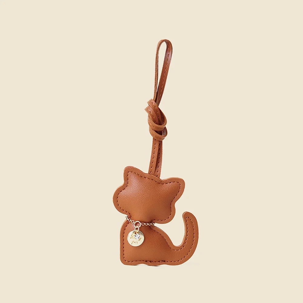 Leather Sitting Cat Bag Charm