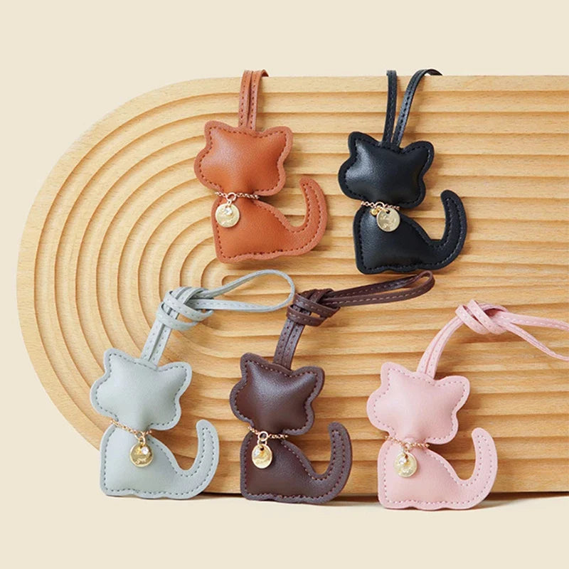 Leather Sitting Cat Bag Charm