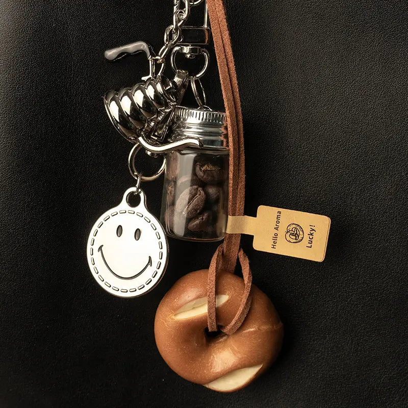 Smiley Coffee Bean Bag Charm