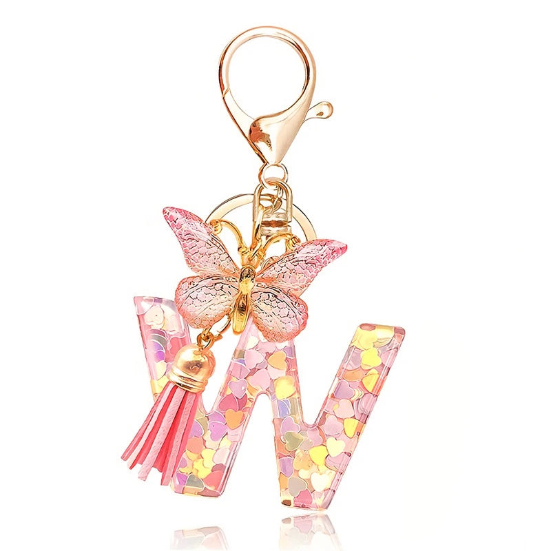 Pink Butterfly Letter Bag Charm