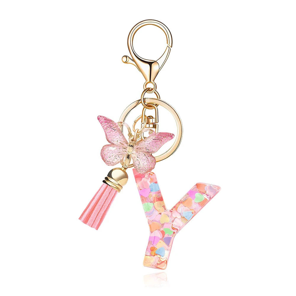 Pink Butterfly Letter Bag Charm
