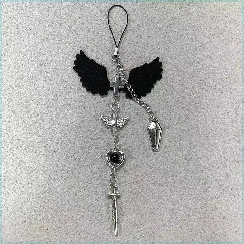Y2K Winged Cross Bag Charm
