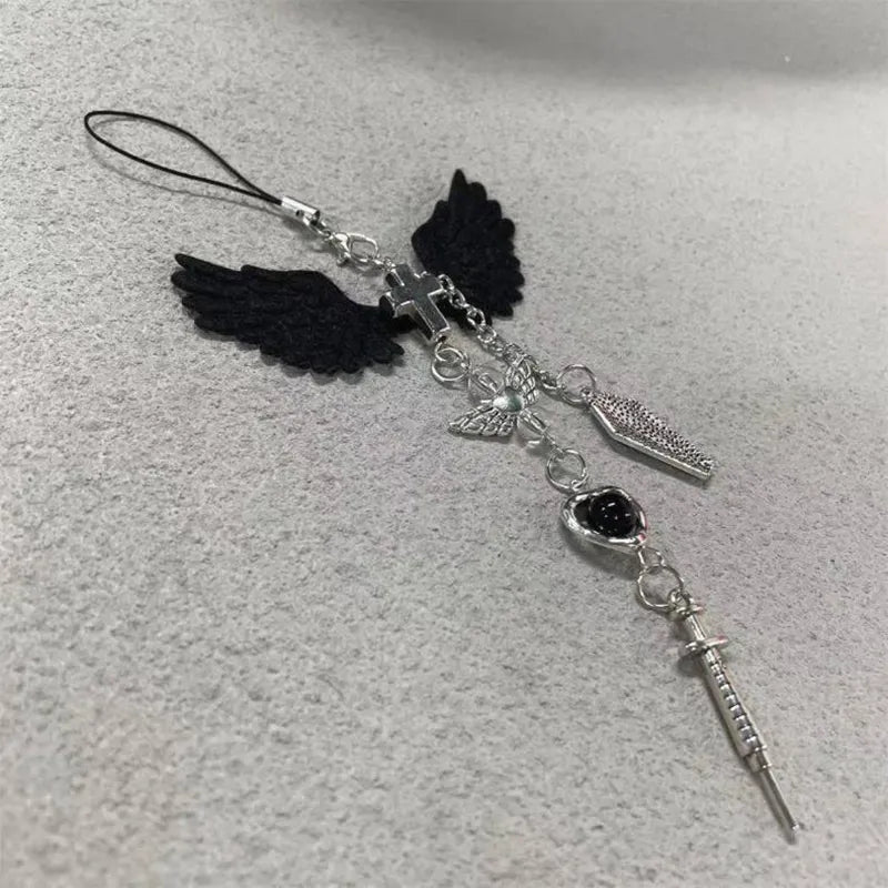 Y2K Winged Cross Bag Charm