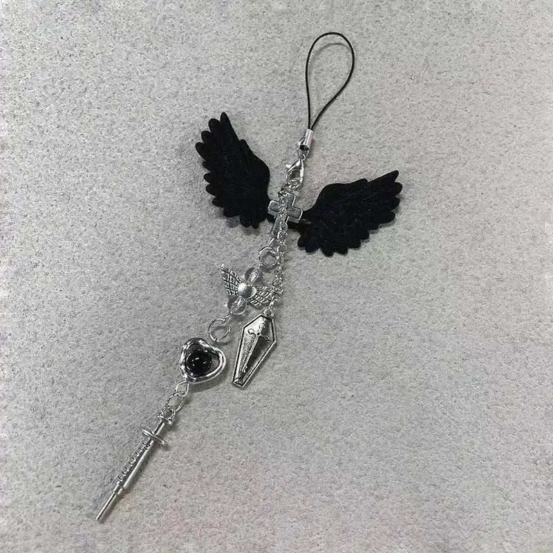 Y2K Winged Cross Bag Charm