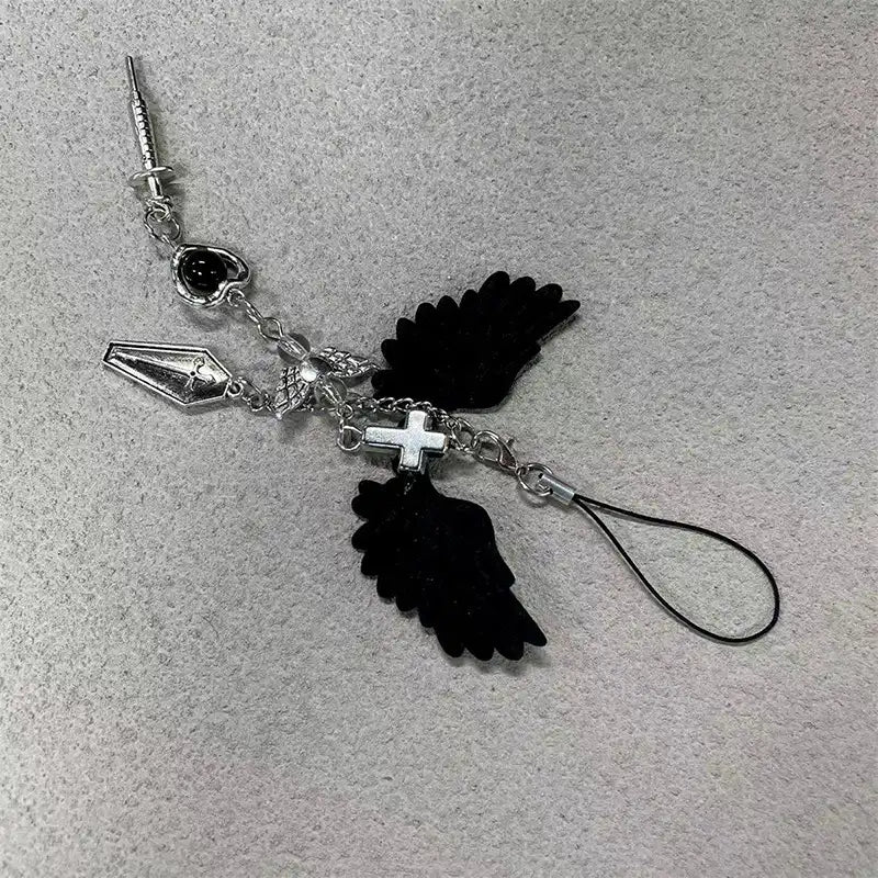 Y2K Winged Cross Bag Charm